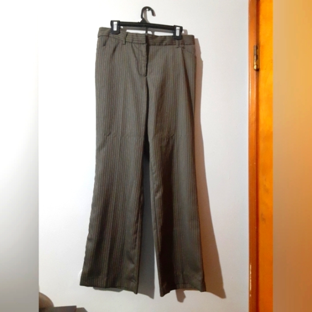 Bogari Women's Silk Blend Pants Dress Wide Flare  Gray Stripe Size 8